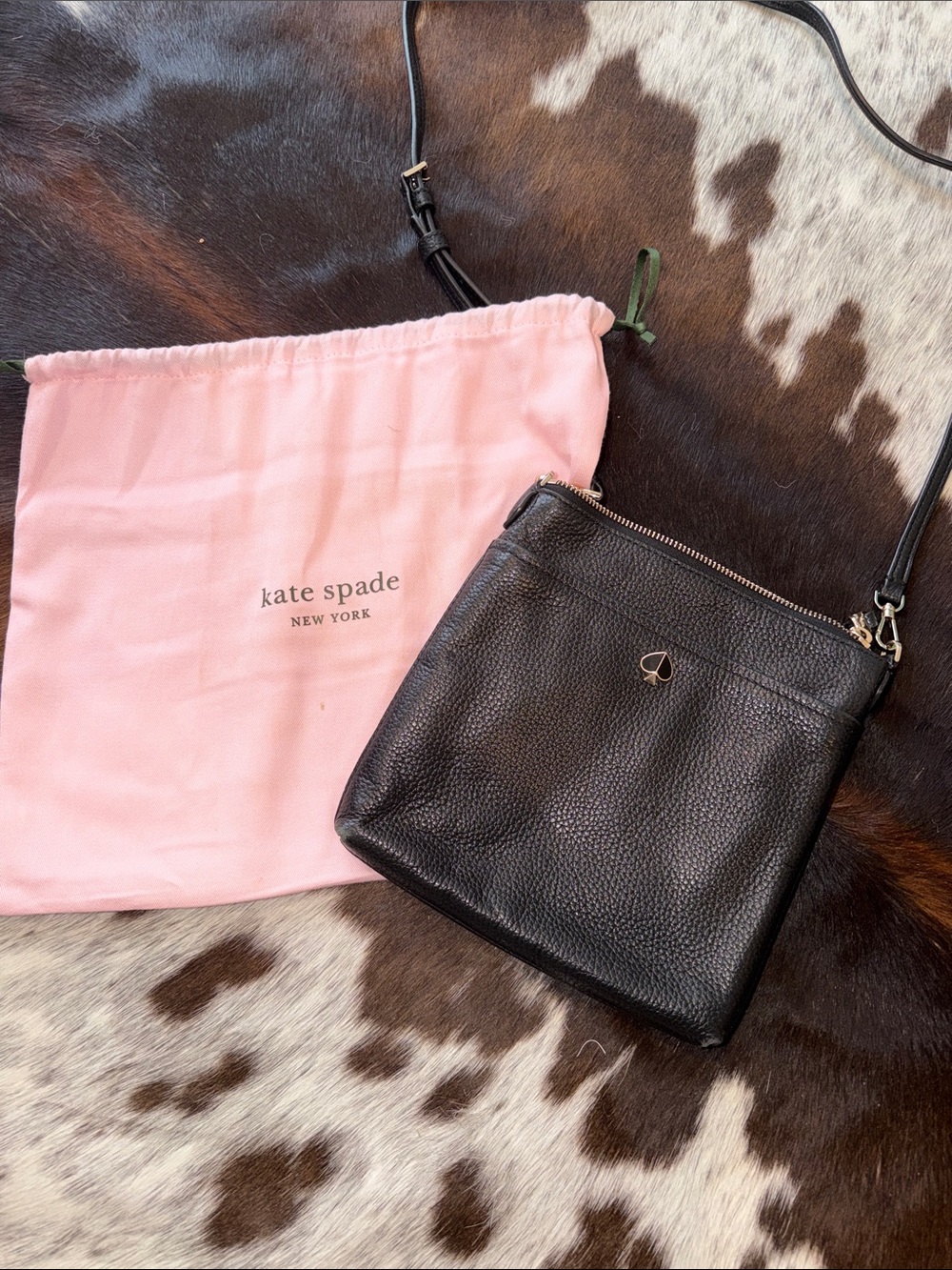 kate spade Black Pebbled Leather Crossbody with Spade Accent